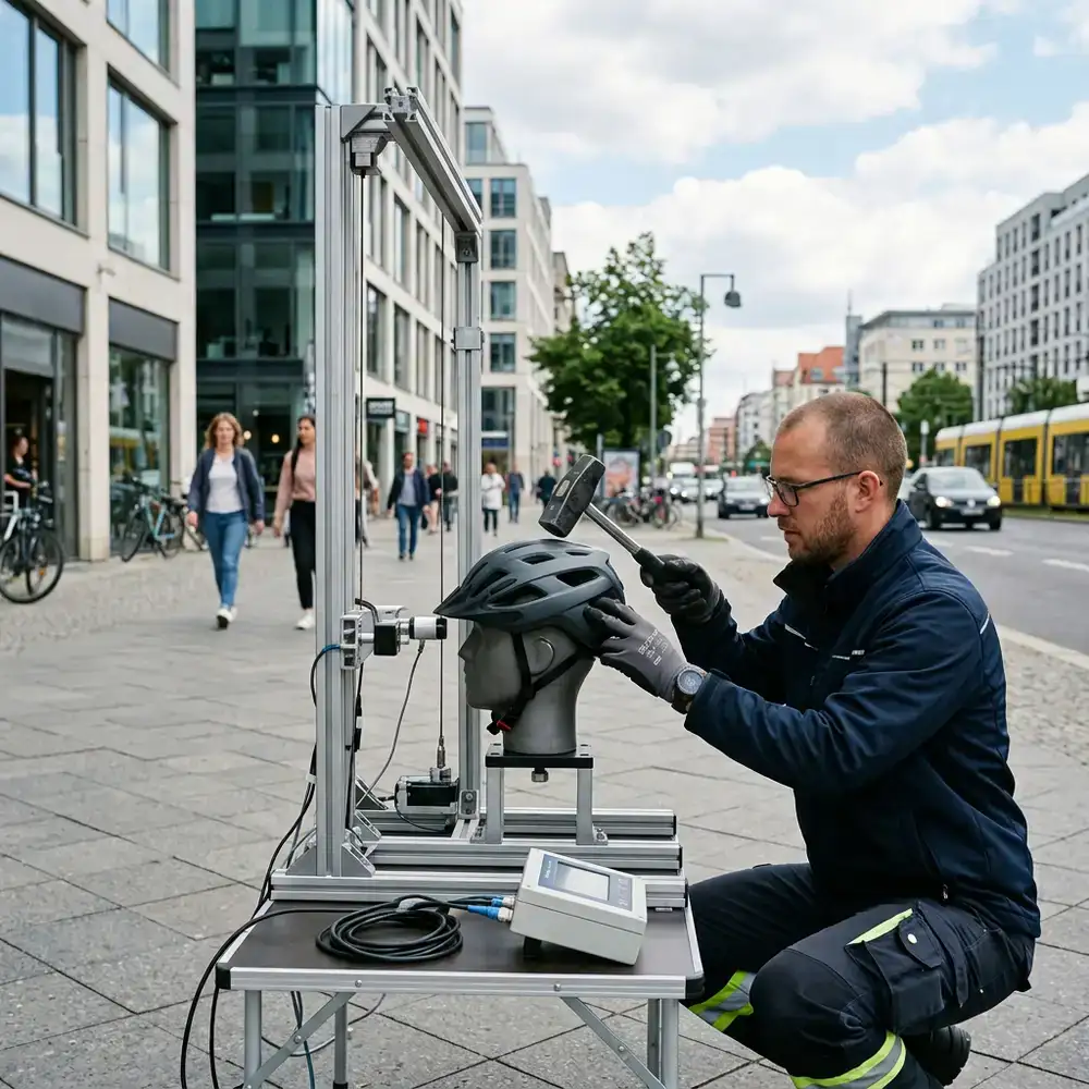 Sicherheitstest eines Helmes im urbanen Umfeld