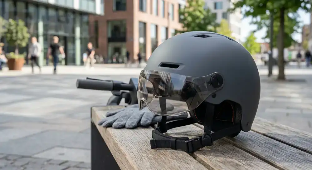 Moderner E-Scooter Helm mit integriertem Visier