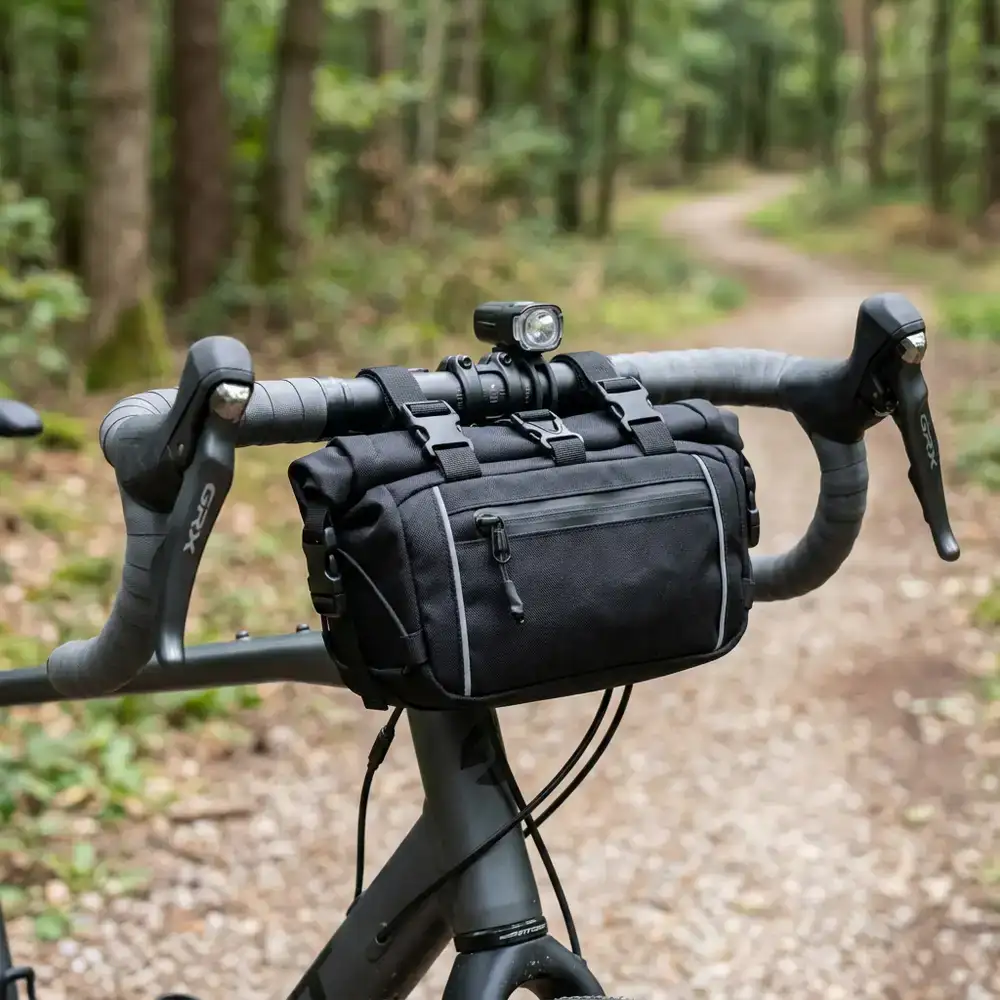 Kompakte wasserdichte Tasche montiert an der Lenkerstange