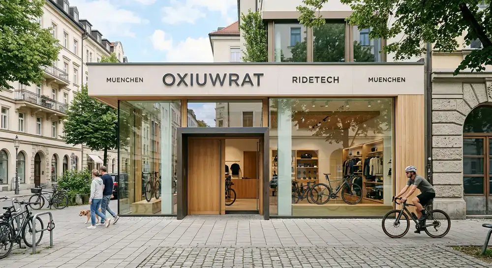 Außenansicht des Oxiuwrat RideTech Ladengeschäfts in München